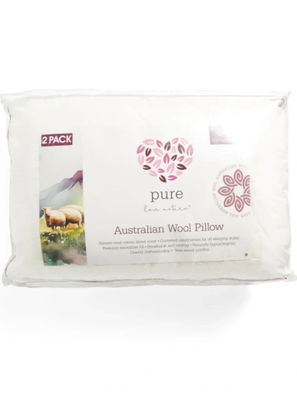LOVE NATURE 2pk Australian Wool And Cotton Blend Year Round Pillows